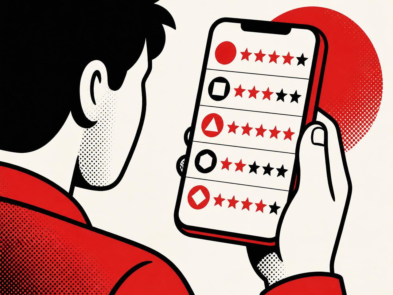 A reader comparing survey panel reviews on her phone